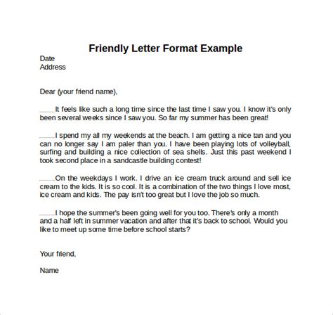 sample friendly letter format    documents