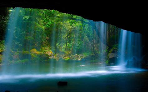 Wallpaper Sunlight Landscape Forest Waterfall Nature Reflection