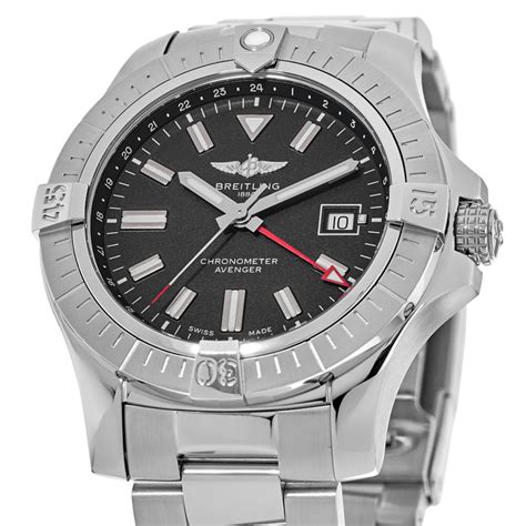 Breitling Avenger Automatic Gmt 43 Black Dial Steel Mens Watch