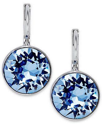 Swarovski Earrings Rhodium Plated Light Sapphire Crystal Drop Earrings