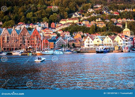 Traditional Norwegian Houses And Buildings At Bergen Harbor Editorial