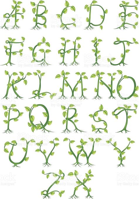 A Complete Decorative Alphabet Made Up Of Letters Growing From Green