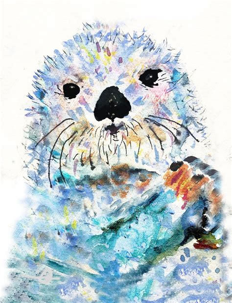 Otter Sea Otter Otter Painting Watercolor Giclee Otter Etsy