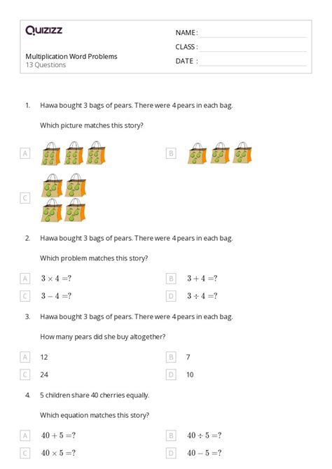 50 Multiplication Word Problems Worksheets For 6th Grade On Quizizz