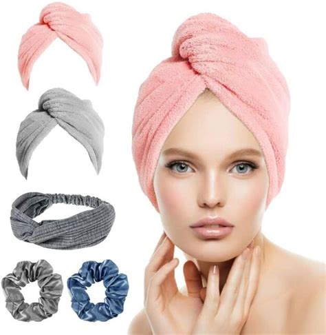 Microfiber Hair Towel Wrap Turban 5 Pack With Hair Band And Hair