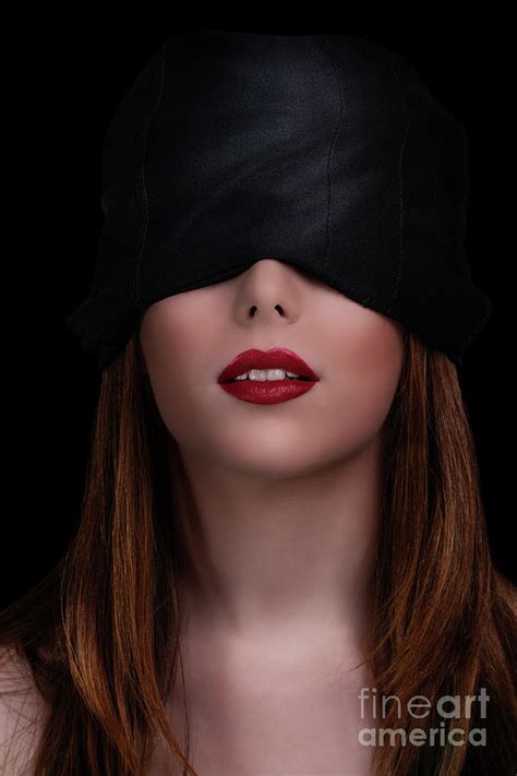 Beautiful Blindfolded Woman With Red Lipstick Photograph By Mendelex