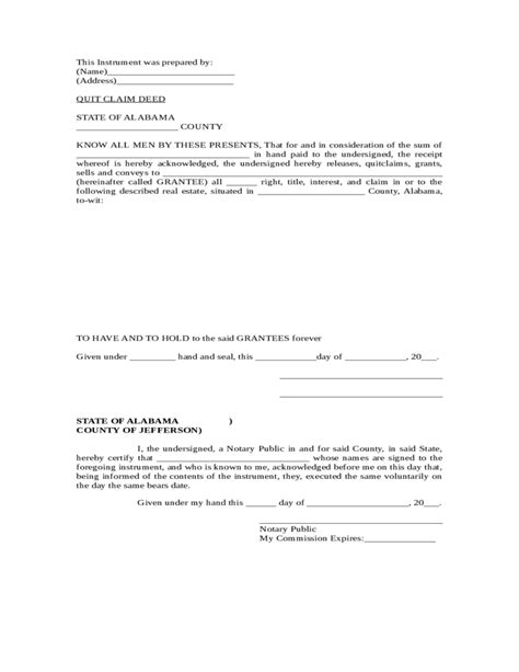 Alabama Quitclaim Deed Form Download Printable Pdf Templateroller
