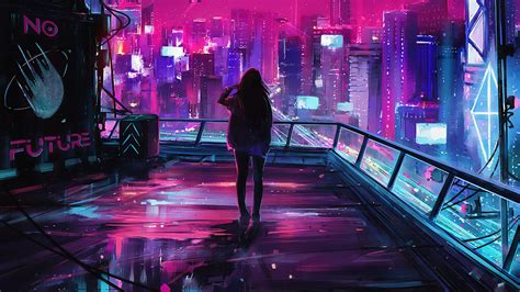 Woman In Cyberpunk City Wallpaper Hd Fantasy 4k