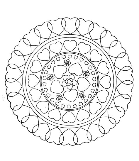 Free mandala to color : hearts love - M&alas Adult Coloring Pages