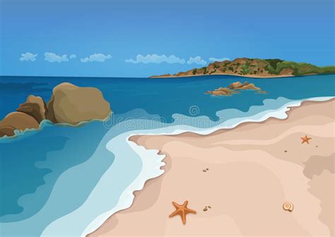 Piasek Plaża I Morze Wektorowy Kolorowy Graficzny Rysunek Piaskowaty