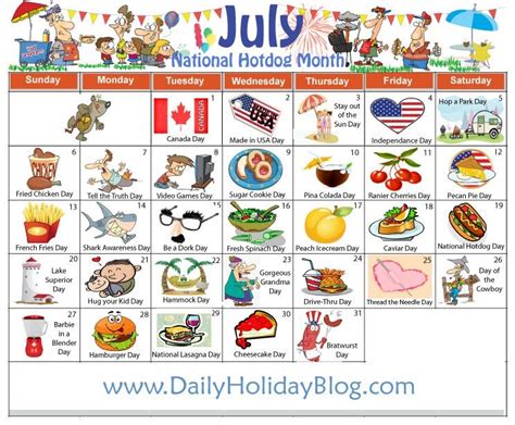 Holidays And Events Free July Holidays Calendar To Upload
