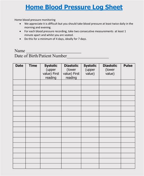 Printable Blood Pressure And Pulse Log That Are Massif Pierce Blog