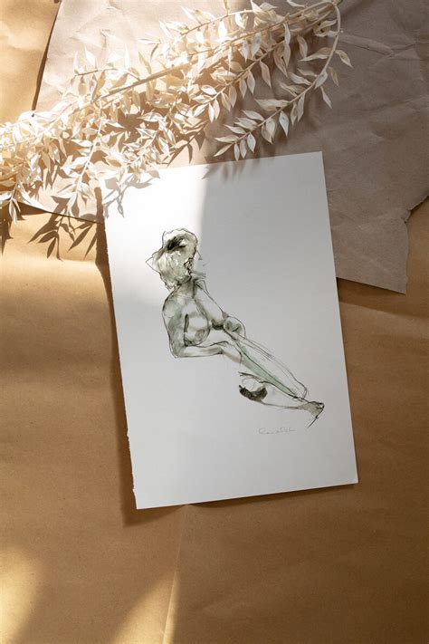 Female Nude Art Green Watercolour Sketch Female Nude Print Etsy