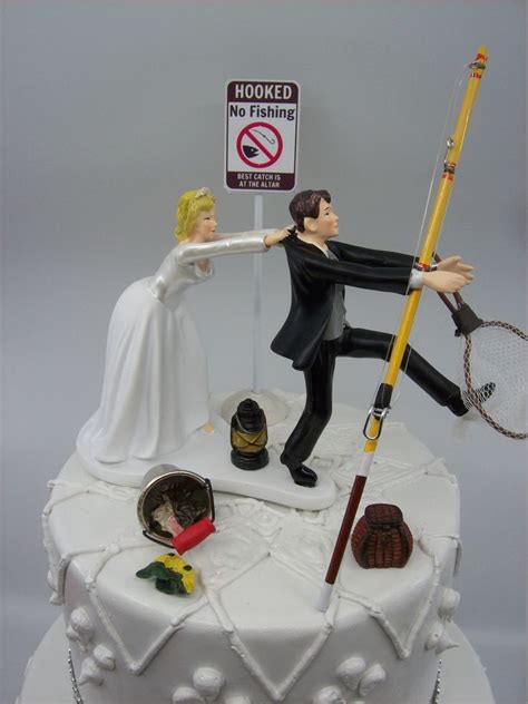 No Fishing Come Back Funny Wedding Cake Topper Bride And Groom Angler