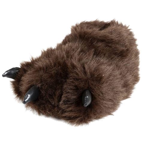 Mens Novelty Fluffy Brown Bear Feet Slippers And Non Slip Sole Xs Stock