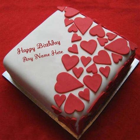 Simple moving image for her birthday. red heart shaped birthday cake with name