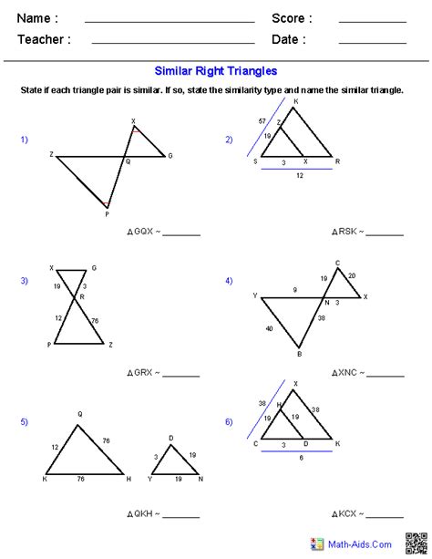 Parts Of Similar Triangles Worksheet