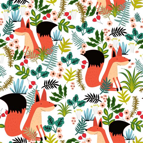 Cute fox and green leave seamless pattern 691288 Vector Art at Vecteezy