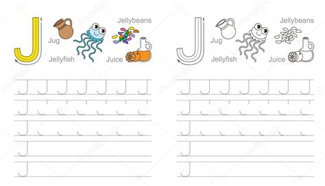 Tracing Worksheet For Letter J — Stock Vector © Anna
