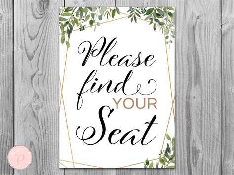 Greenery Please Find Your Seat Sign Wedding Seating Sign Etsy