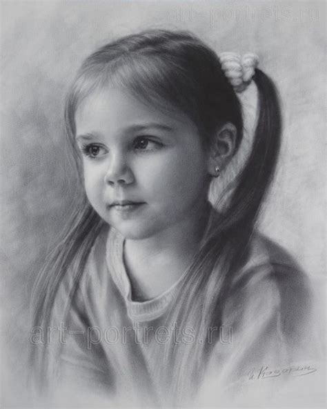 Portrait Drawing Of A Little Girl By Dry Brush Little Girl Drawing