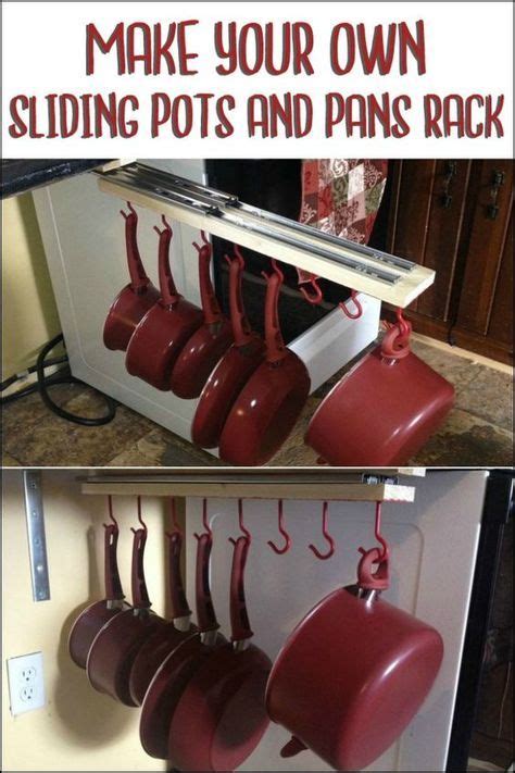 One problem with storing pots and pans in kitchen cabinets is they can easily become scratched if you need to stack them together. Make your own sliding pots and pans rack! | Pan storage ...