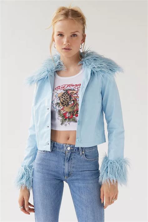 Uo Mia Faux Fur Trim Jacket Urban Outfitters