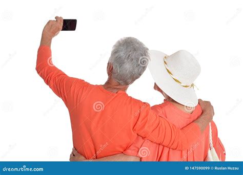 Senior Couple Taking Selfie Isolated On White Background Stock Image Image Of Selfie