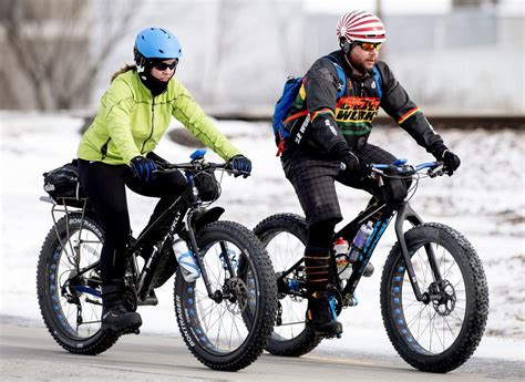 Fat Tire Bike Group Rides On Snowy Wilderness Park Trails Local