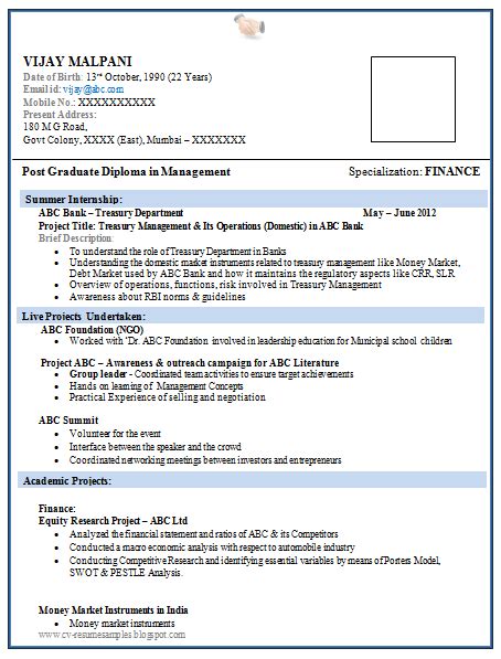 So, there's your perfect two page resume sample. Over 10000 CV and Resume Samples with Free Download: Resume Format for MBA Finance Fresher