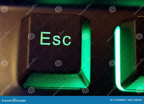 Makro Closeup Of Isolated Green Illuminated Esc Key On Computer