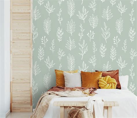 Sage Green Wallpaper Peel And Stick Removable Wall Paper Etsy