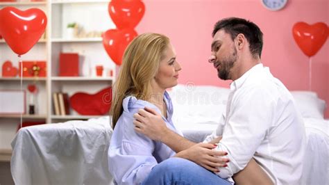 Passionate Man And Woman Having Foreplay At Valentines Day Holiday