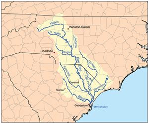 A river is a natural flowing watercourse, usually freshwater, flowing towards an ocean, sea, lake or another river. Yadkin River - Wikipedia