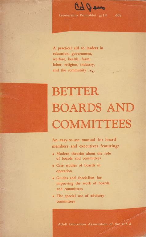 Better Boards And Committees Leadership Pamphlet 14 Adult Education
