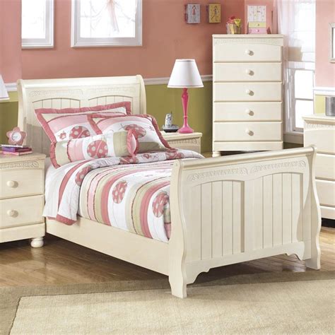 Ashley Cottage Retreat Wood Twin Sleigh Bed In Cream Twin Bedroom