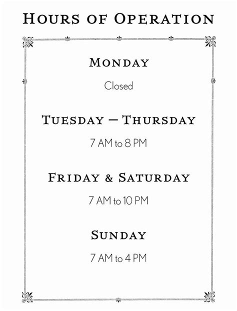 Printable Business Hours Sign Beautiful Hours Operation Template ...