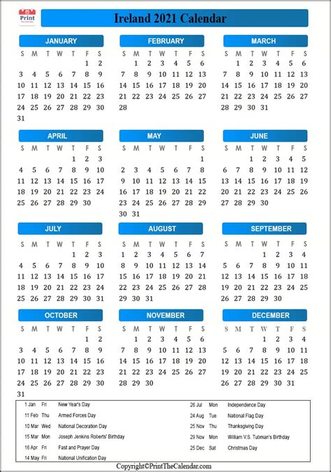 Simple calendar that simplified your daily routine with many functions: Ireland Holidays 2021 2021 Calendar with Ireland Holidays