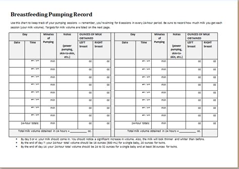 Breastfeeding Pumping Record Sheet Template Word And Excel Templates