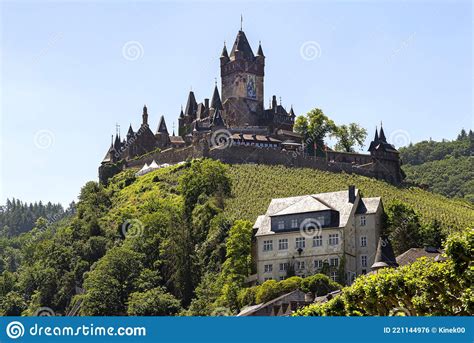 Beautiful View Of The Hilltop Castle Reichsburg Cochem In The Touristic