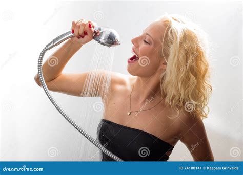 Woman Having Fun In The Shower Stock Image Image Of Pretty Lifestyle 74180141