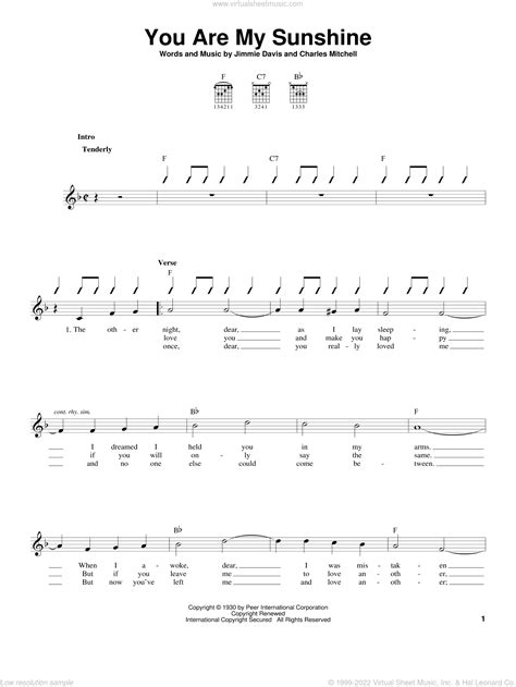 You Are My Sunshine Sheet Music Easy For Guitar Solo Chords