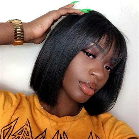 Hanuni Bob Non Lace Glueless Wig With Bangs Human Hair Wigs For Black