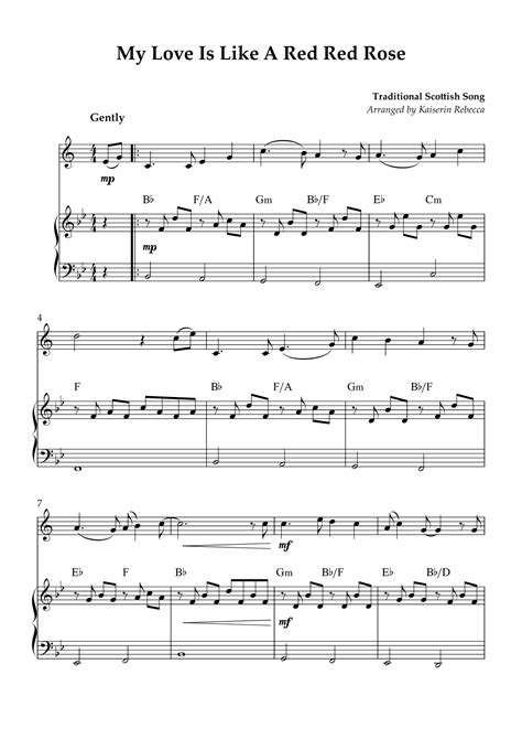 My Love Is Like A Red Red Rose Arr Kaiserin Rebecca Sheet Music