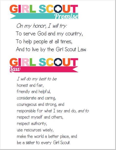 strawjenberry designs girl scout promise and law printable girl scout promise girl scouts