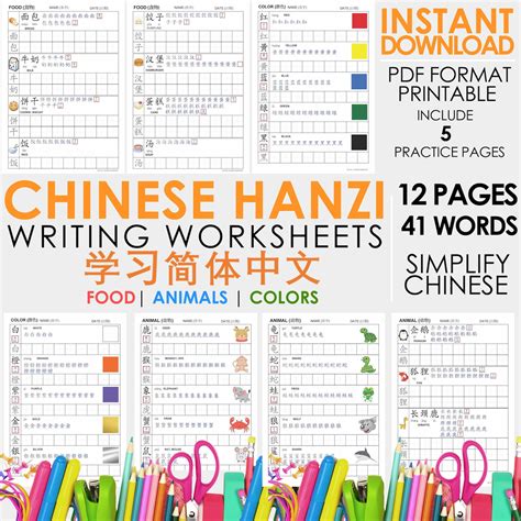 Chinese Hanzi Practice Worksheet With Complete Pinyin Step By Etsy