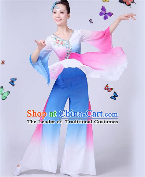 traditional chinese classical fan dance embroidered peony pink costume china yangko folk