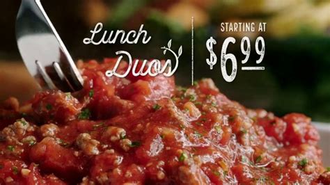 Olive garden tv spot, '2 for $25 is back!' replay open social share options. Olive Garden Lunch Duos TV Commercial, 'Meatball Pizza ...