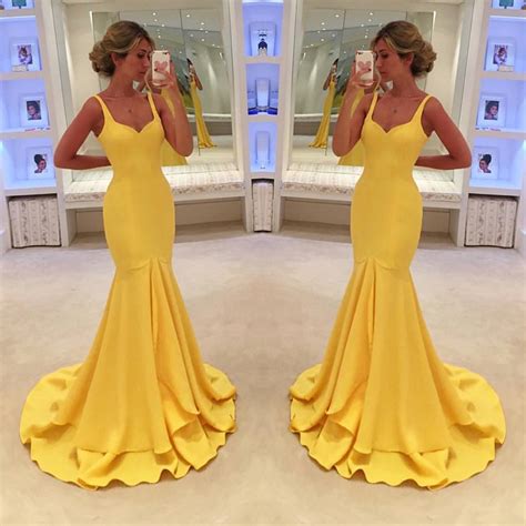 Simple Mermaid Evening Dresses 2018 Yellow Formal Women Prom Party