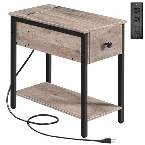 Buy Hoobro Side Table With Charging Station Narrow Nightstand With Drawer Usb Ports Power